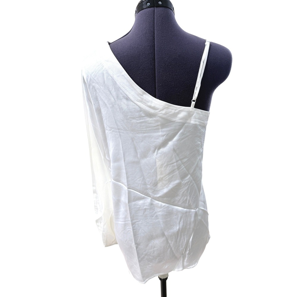 Gold Hawk Top Womens One Shoulder Long Sleeve Satin White Oversized Size M NEW - Picture 4 of 10